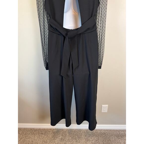 Adelyn Rae Sz L Black Jumpsuit Open Back Sheer Sleeves Wide Leg Classic Elegant - Picture 10 of 15